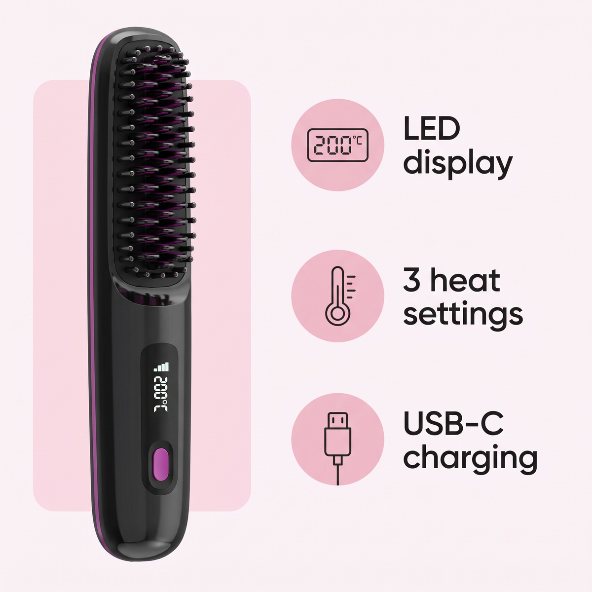 LED display, 3 heat settings and USB-C charging